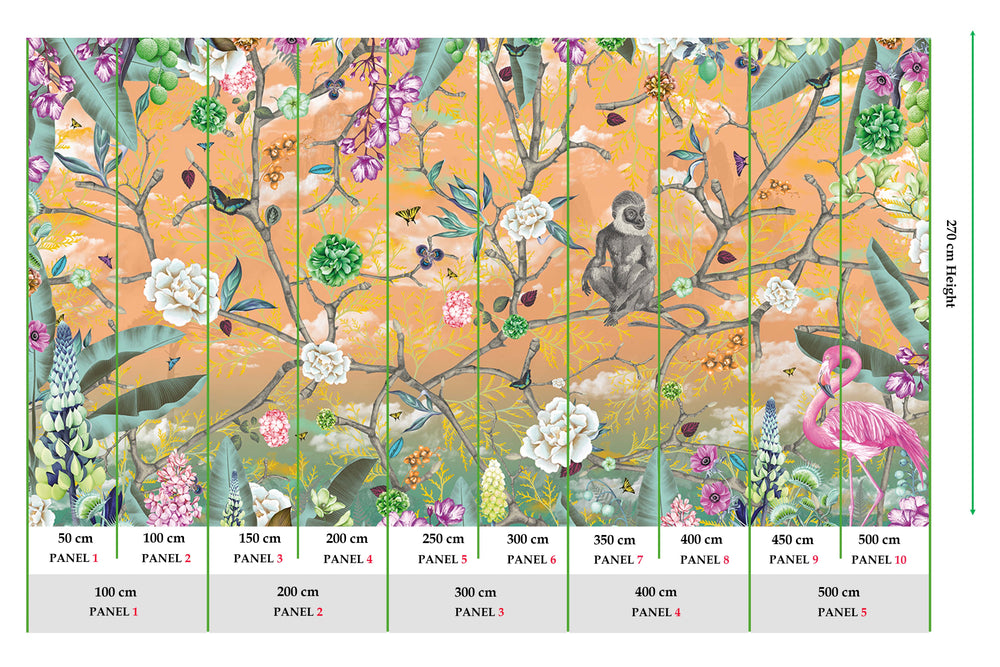 Apricot Nectar Botanical Chinoiserie Mural M2972- Sample
