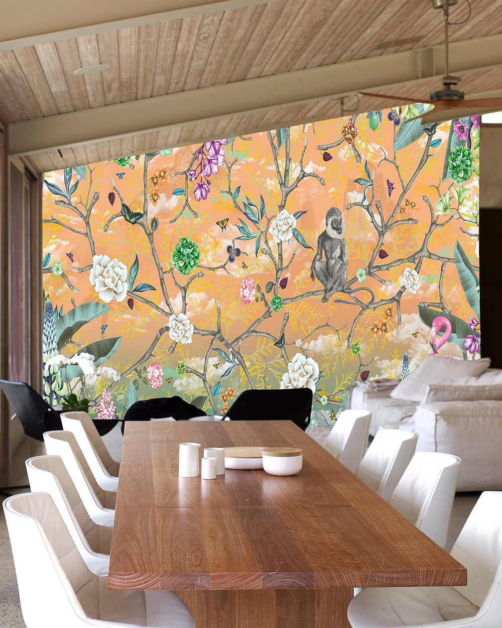 Apricot Nectar Botanical Chinoiserie Mural M2972- Sample