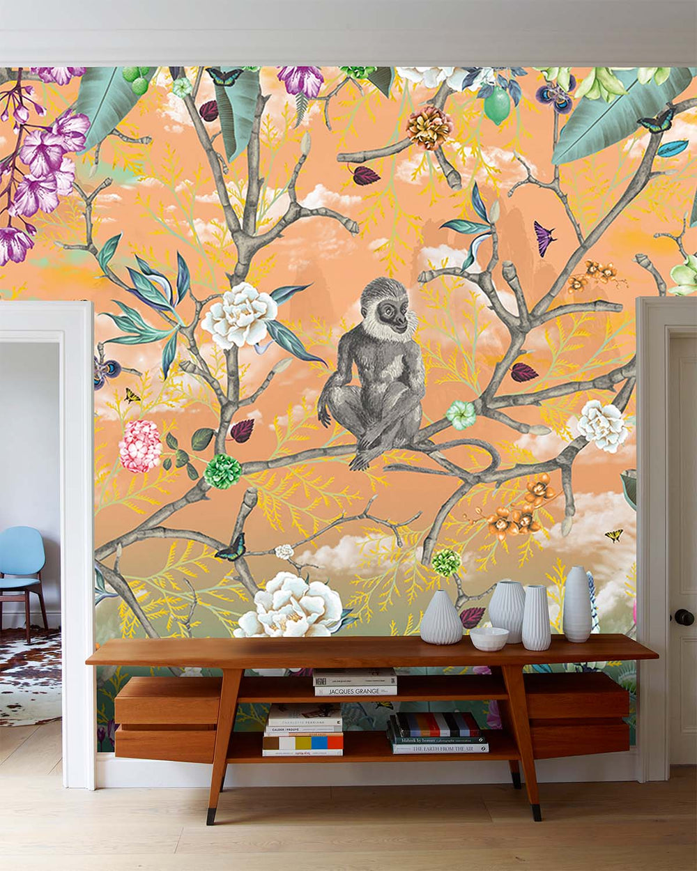 Apricot Nectar Botanical Chinoiserie Mural M2972- Sample