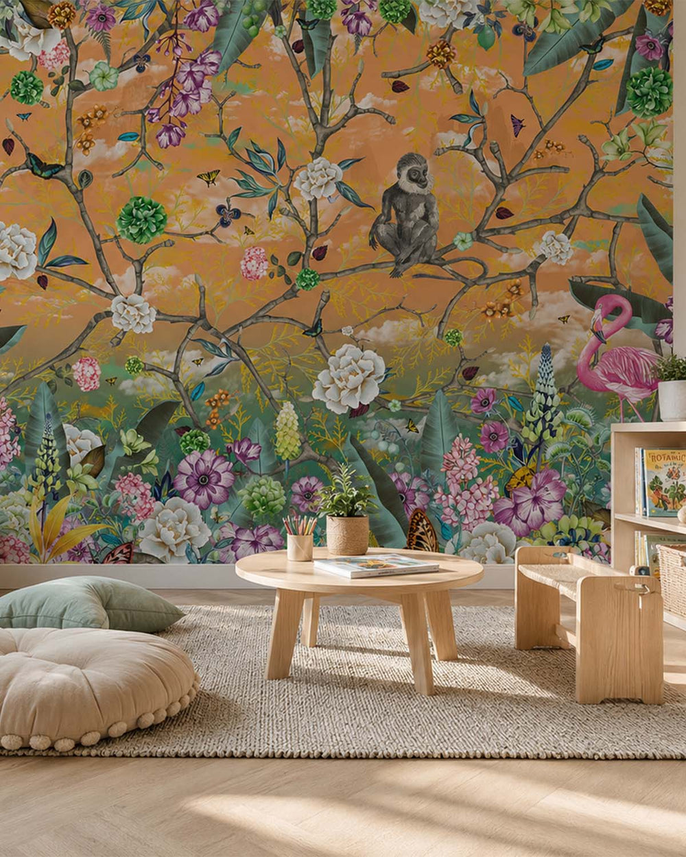 Apricot Nectar Botanical Chinoiserie Mural M2972