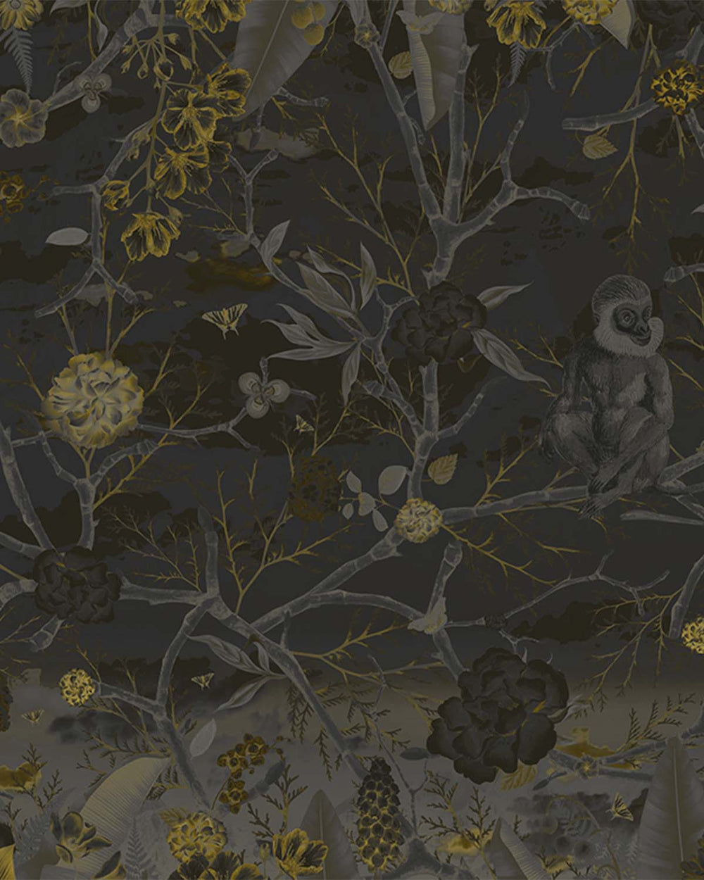 Black Olive Botanical Chinoiserie Mural M2973