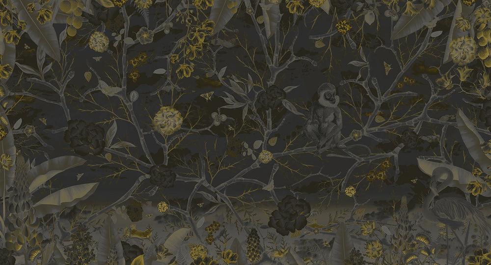 Black Olive Botanical Chinoiserie Mural M2973