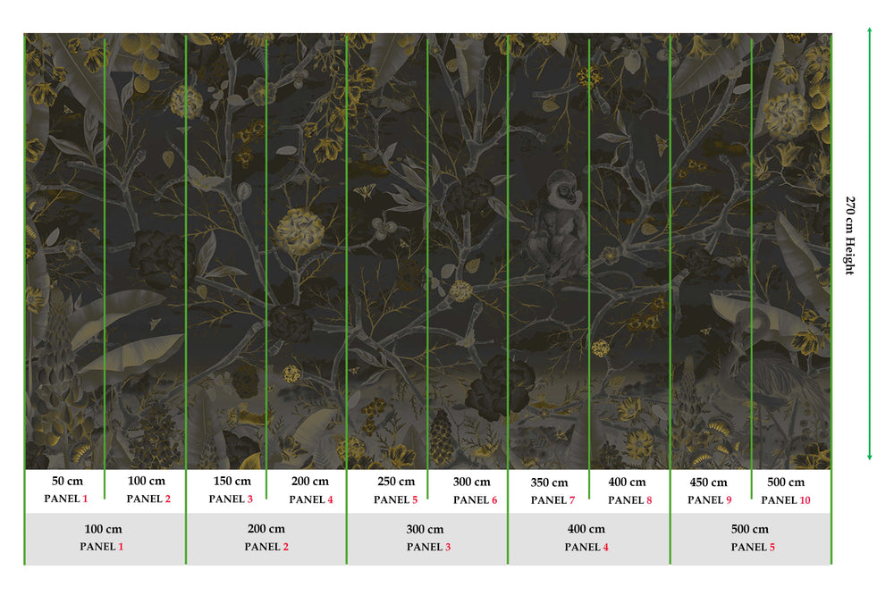 Black Olive Botanical Chinoiserie Mural M2973