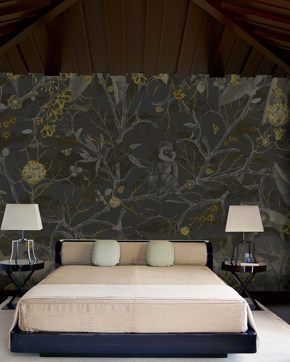 Black Olive Botanical Chinoiserie Mural M2973