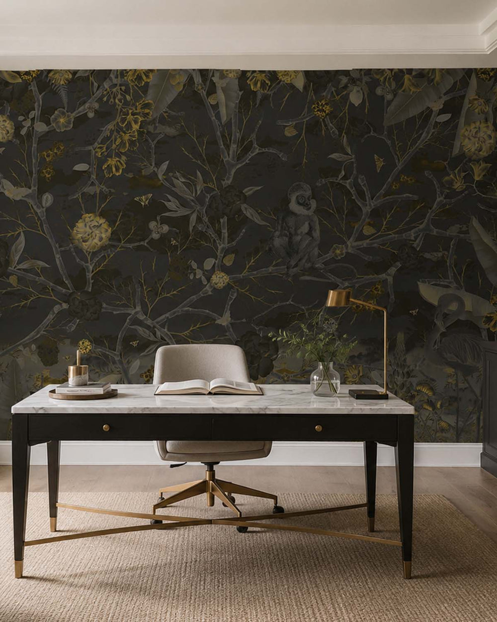 Black Olive Botanical Chinoiserie Mural M2973- Sample