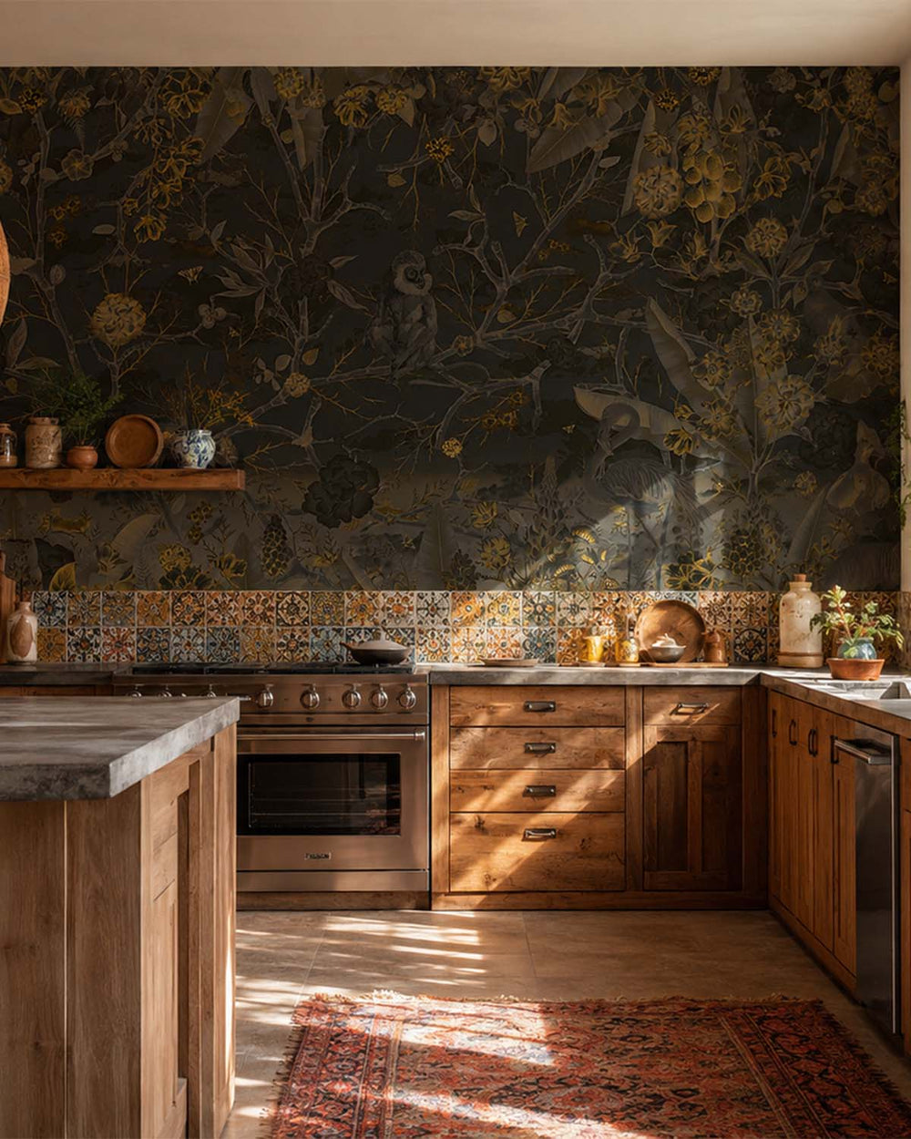 Black Olive Botanical Chinoiserie Mural M2973