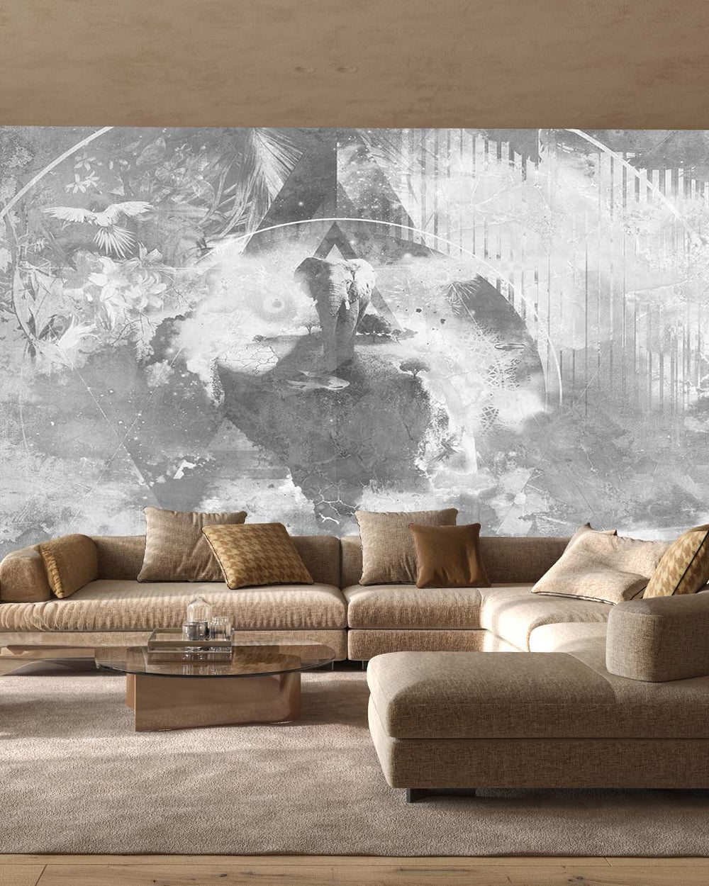 Dover Grey Cosmic African Jungle Mural M2974