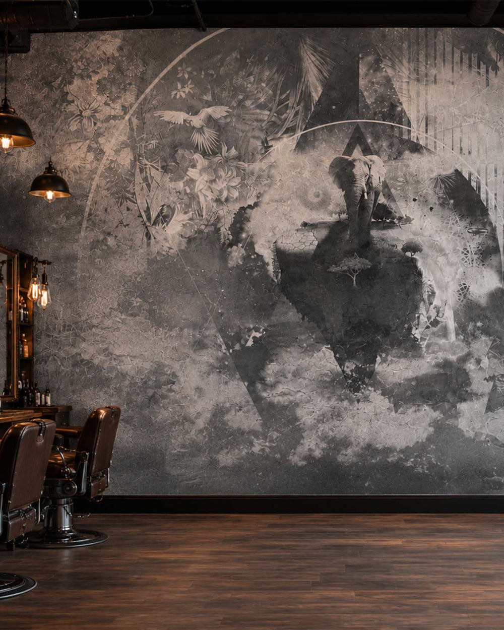 Dover Grey Cosmic African Jungle Mural M2974- Sample