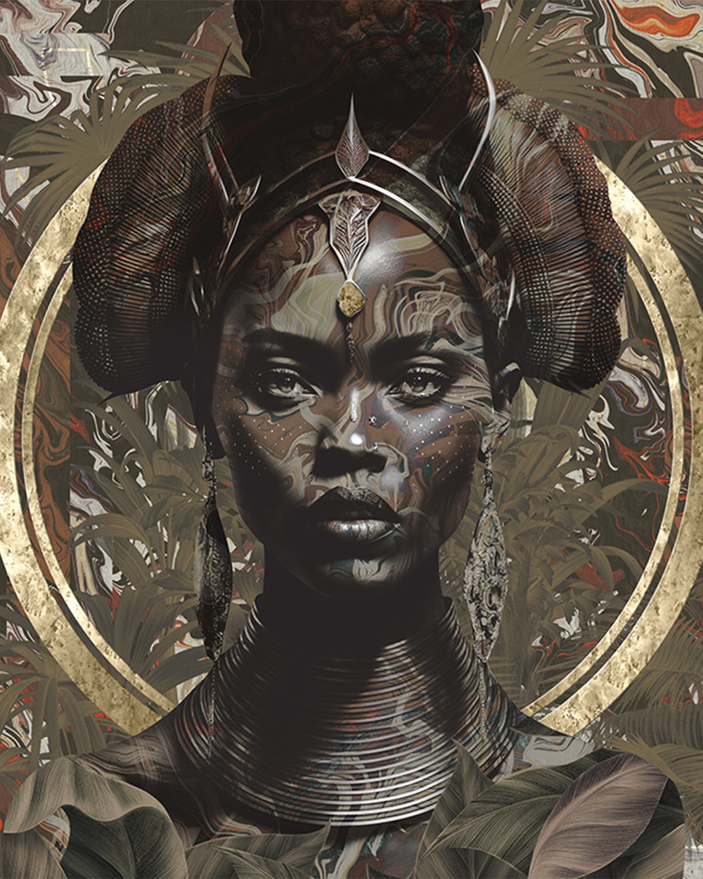 Blackish Brown African Princess Mural M2976