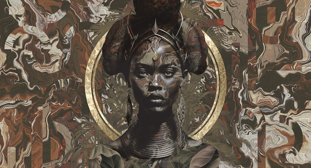 Blackish Brown African Princess Mural M2976