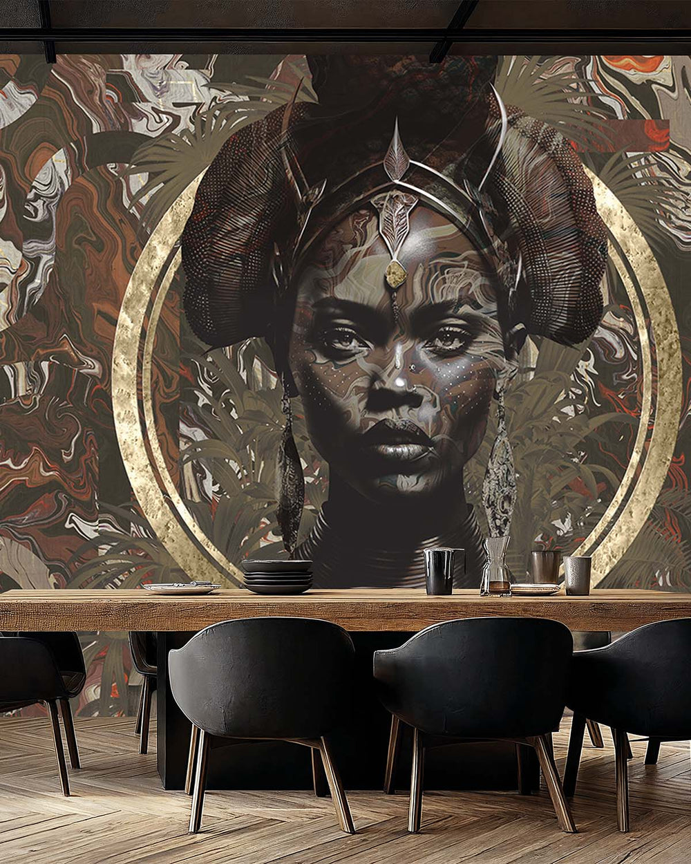 Blackish Brown African Princess Mural M2976