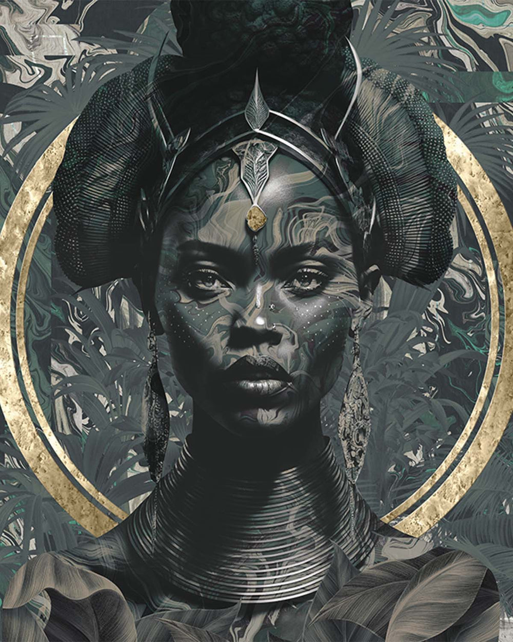 Dark Slate African Princess Mural M2978