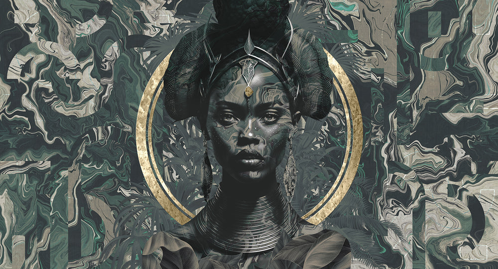 Dark Slate African Princess Mural M2978