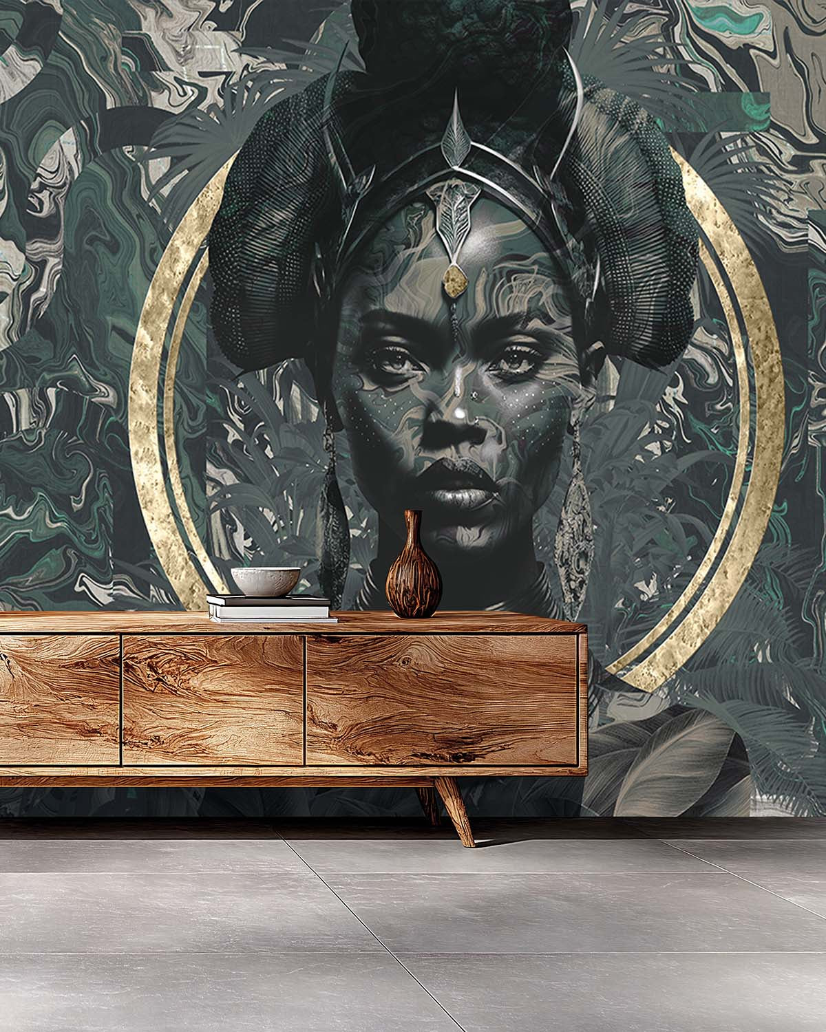 Dark Slate African Princess Mural M2978