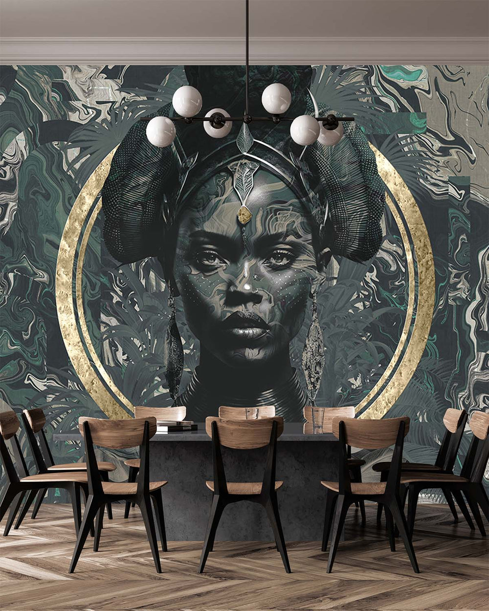 Dark Slate African Princess Mural M2978