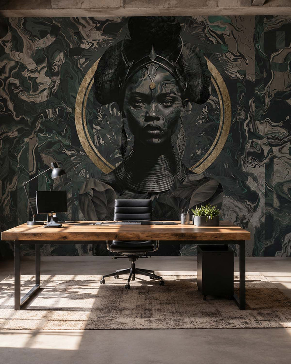 Dark Slate African Princess Mural M2978