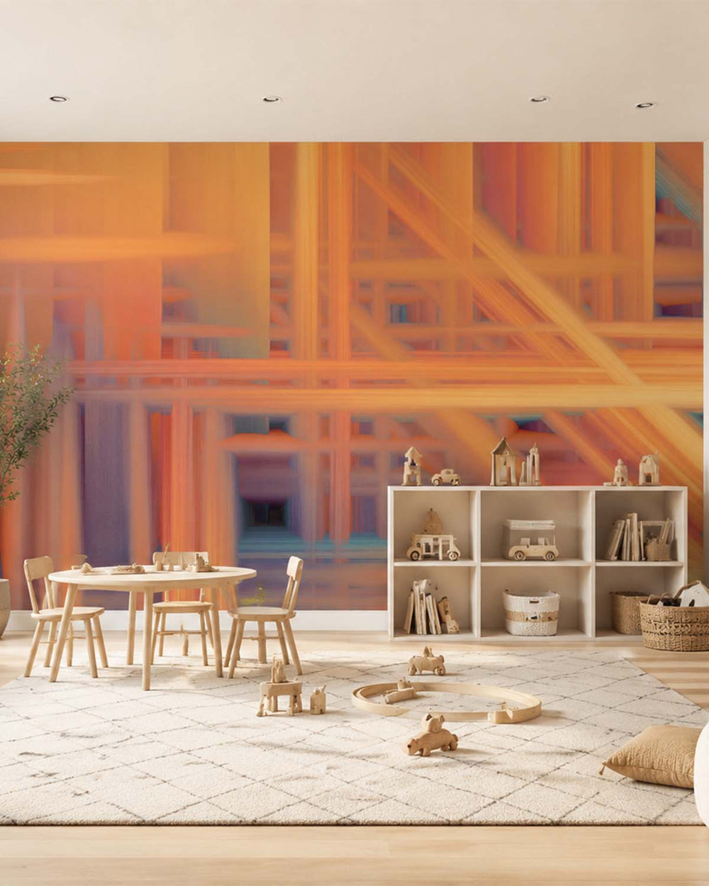 Jasper Orange Abstract Geometric Art Mural M2979