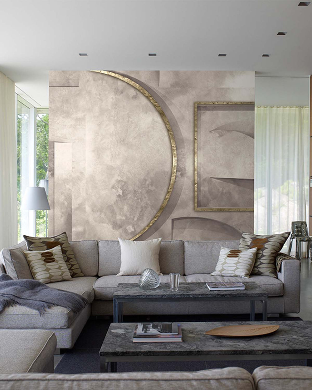 Whippet Gray Faux Concrete Crescent Mural M2982