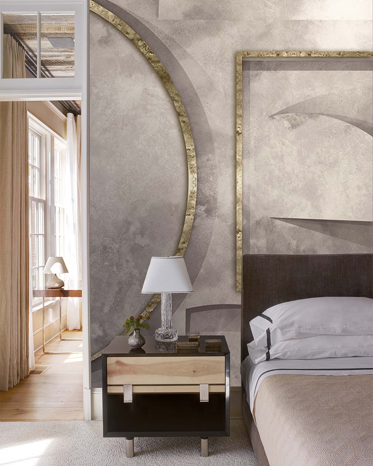 Whippet Gray Faux Concrete Crescent Mural M2982