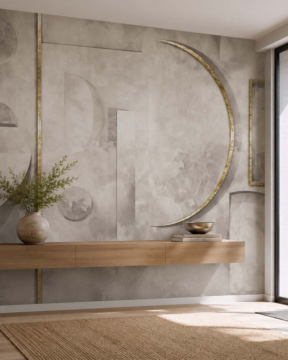 Whippet Gray Faux Concrete Crescent Mural M2982