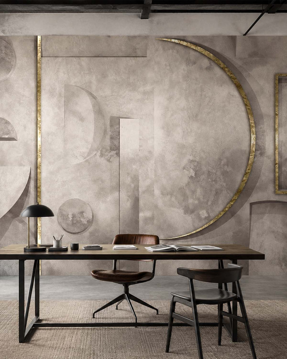 Whippet Gray Faux Concrete Crescent Mural M2982