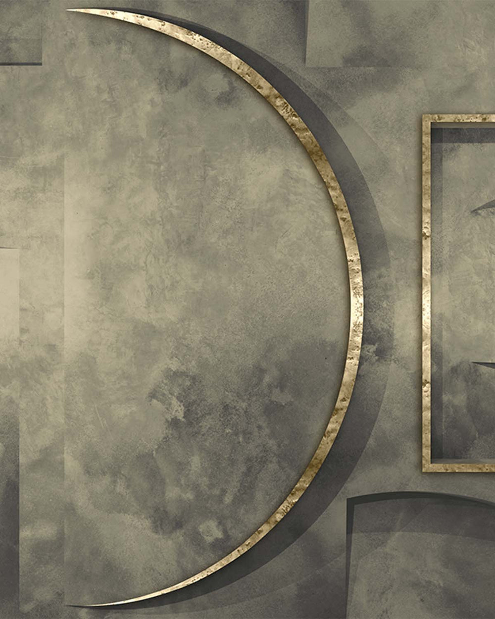 Voysey Grey Faux Concrete Crescent Mural M2983