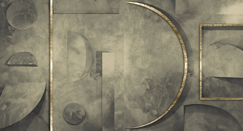 Voysey Grey Faux Concrete Crescent Mural M2983