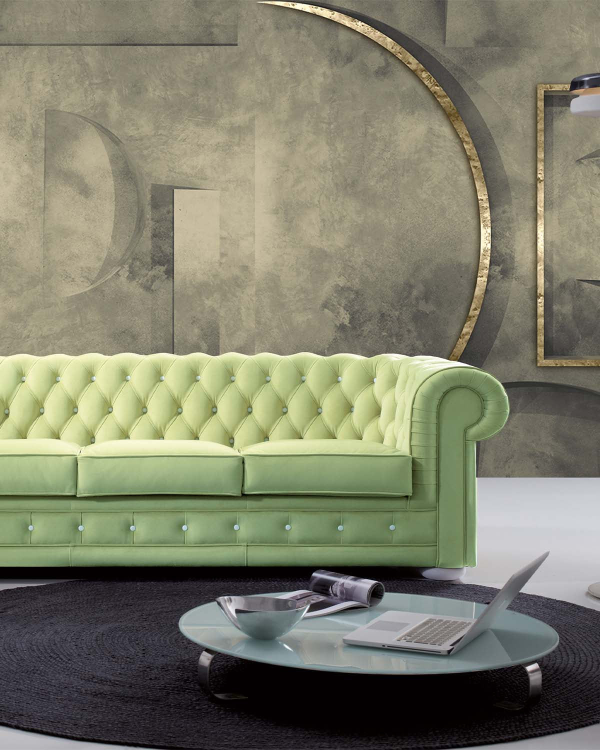 Voysey Grey Faux Concrete Crescent Mural M2983