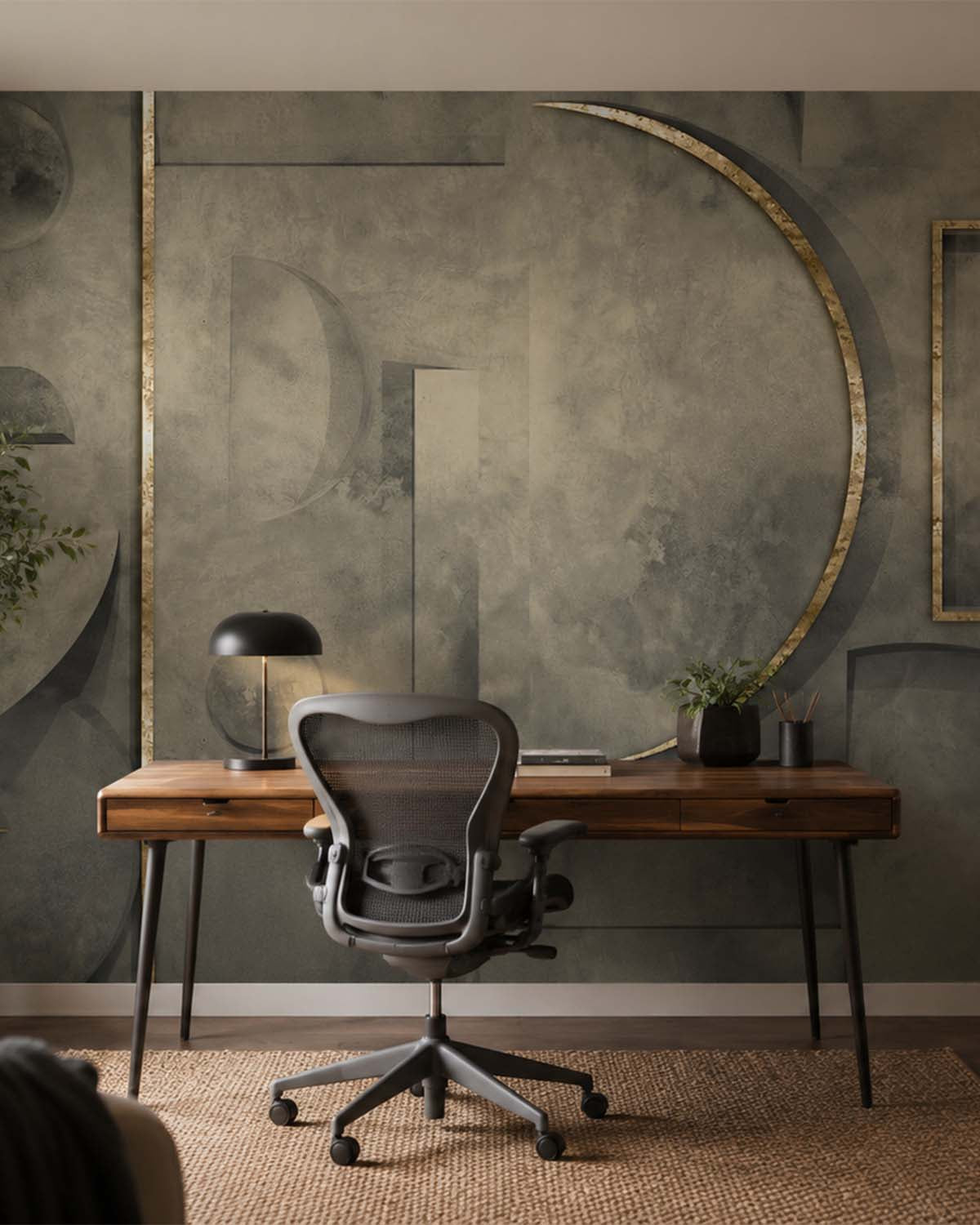 Voysey Grey Faux Concrete Crescent Mural M2983 - Sample