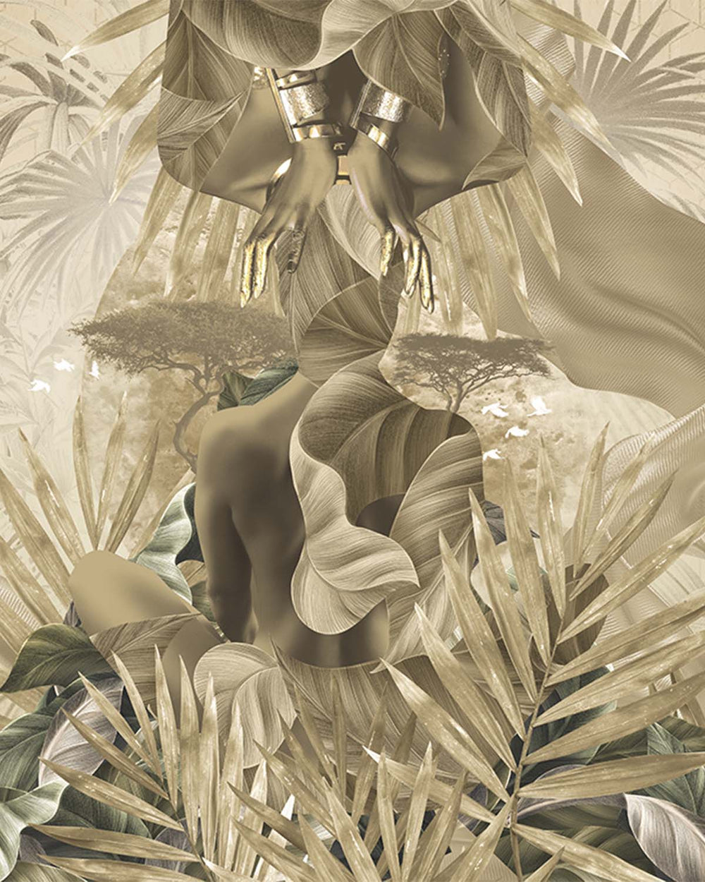 Montecito Lush Tropical Princess Mural M2985 - Sample