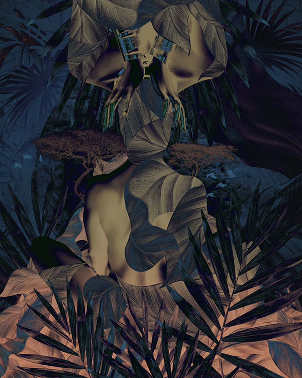 Rurikon Blue Lush Tropical Princess Mural M2986 - Sample