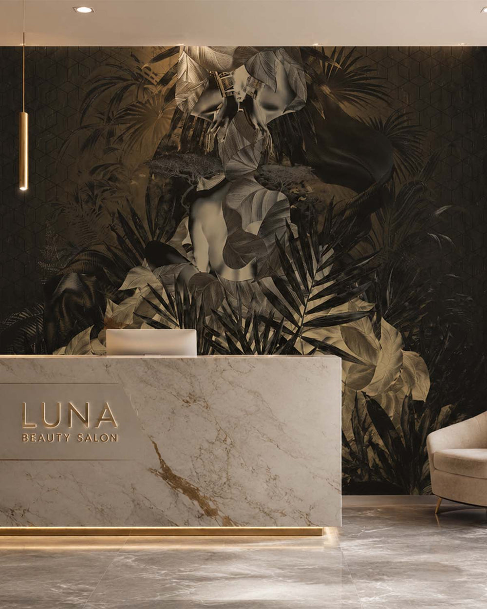 Mikado Brown Lush Tropical Princess Mural M2987 - Sample