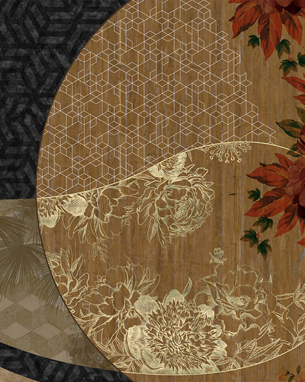 Bronze Brown Overlapping Organic Curves Mural M2988