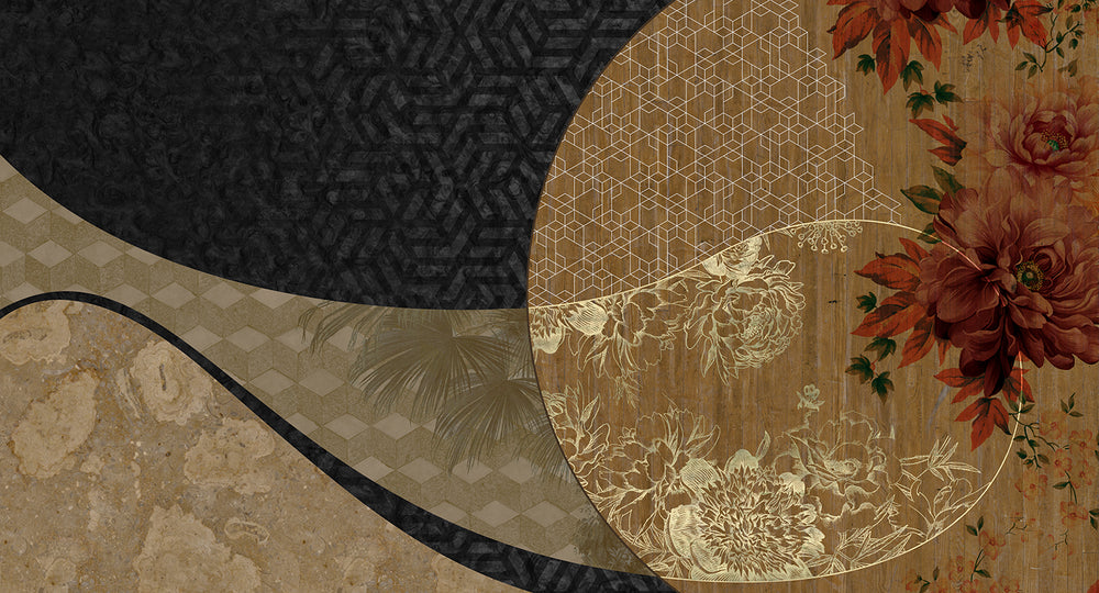 Bronze Brown Overlapping Organic Curves Mural M2988