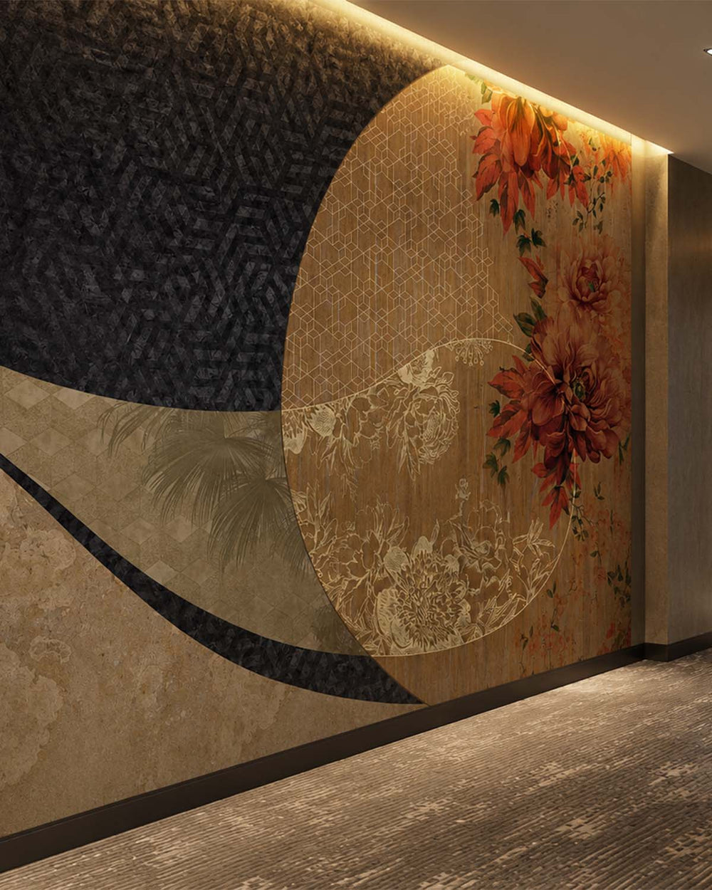 Bronze Brown Overlapping Organic Curves Mural M2988