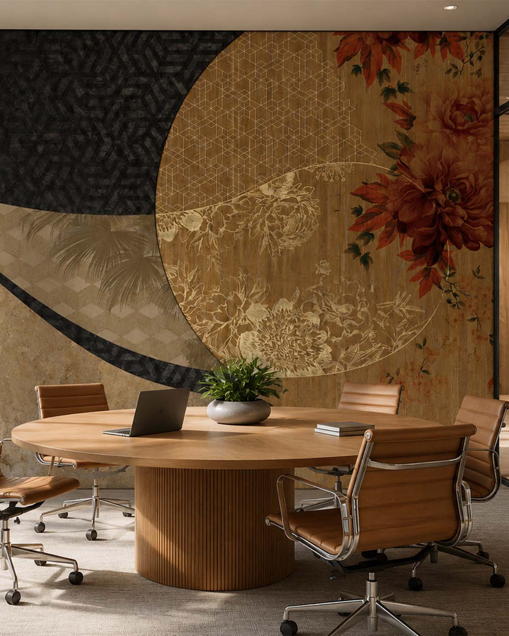 Bronze Brown Overlapping Organic Curves Mural M2988