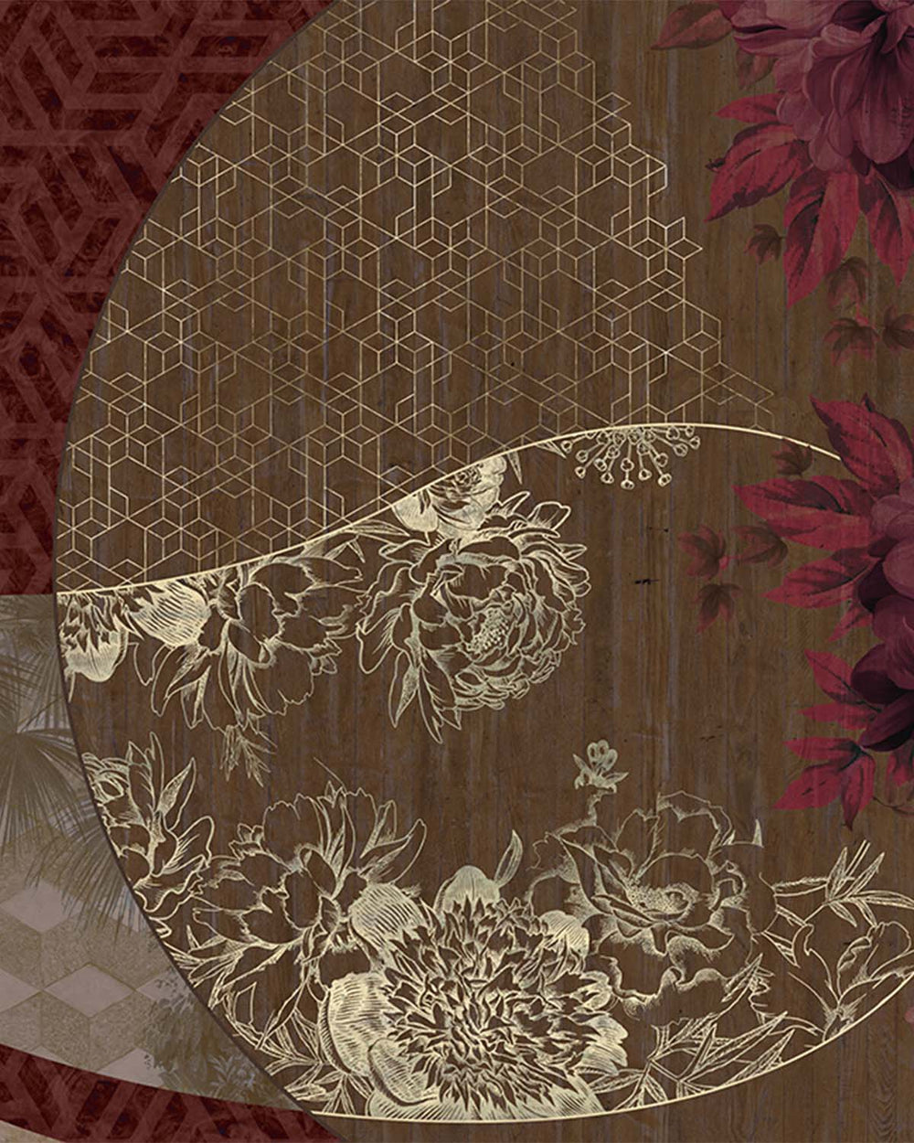 Dark Sienna Overlapping Organic Curves Mural M2989