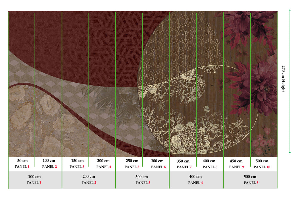 Dark Sienna Overlapping Organic Curves Mural M2989