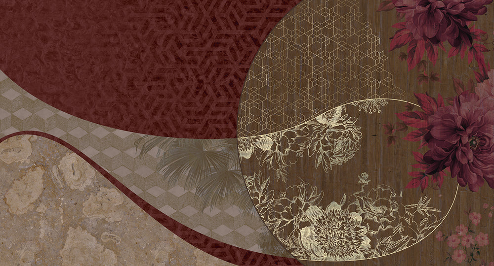 Dark Sienna Overlapping Organic Curves Mural M2989