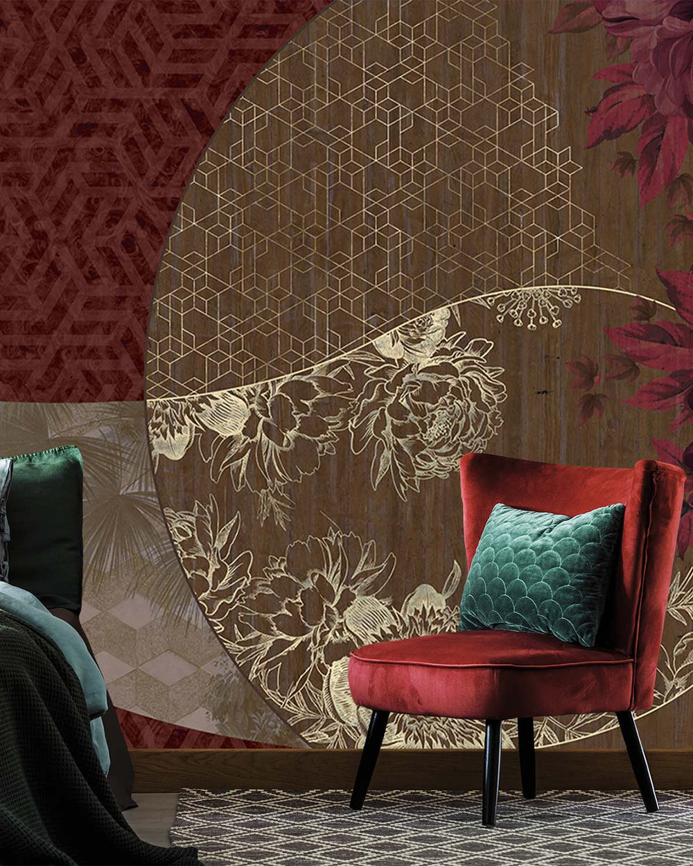Dark Sienna Overlapping Organic Curves Mural M2989