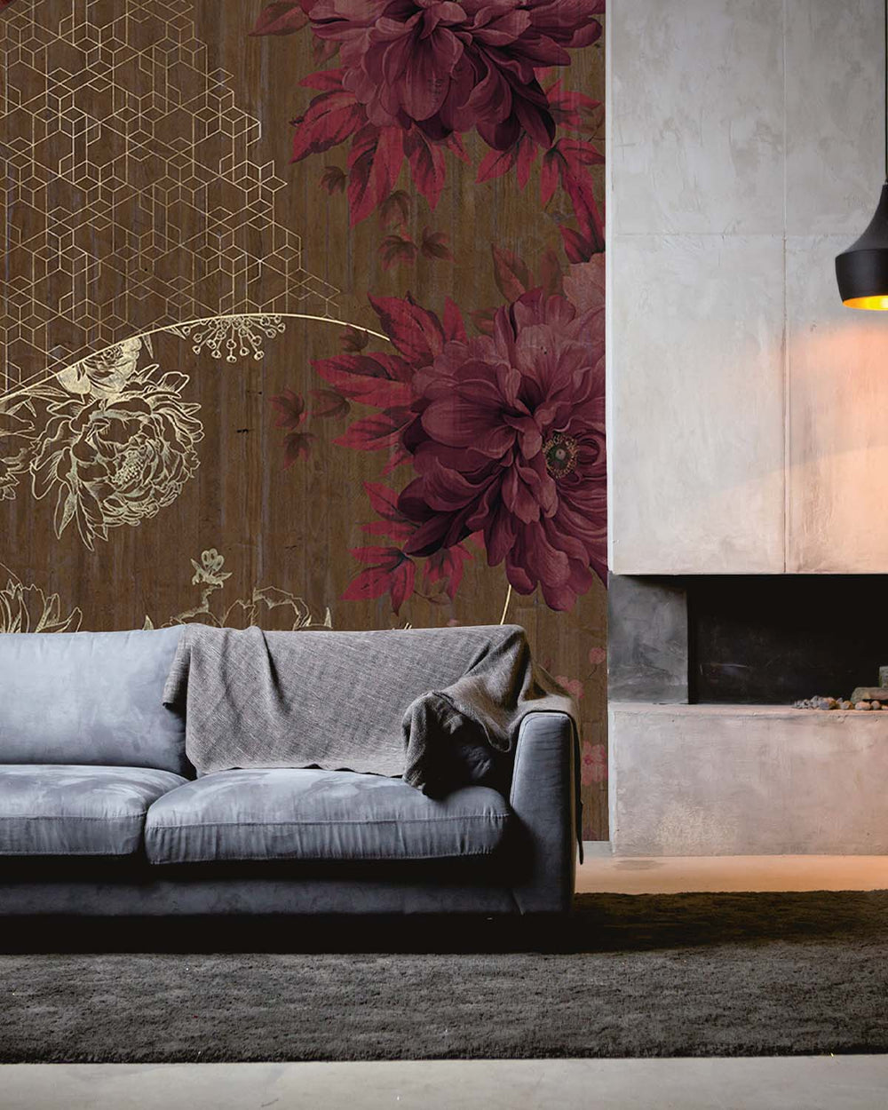 Dark Sienna Overlapping Organic Curves Mural M2989