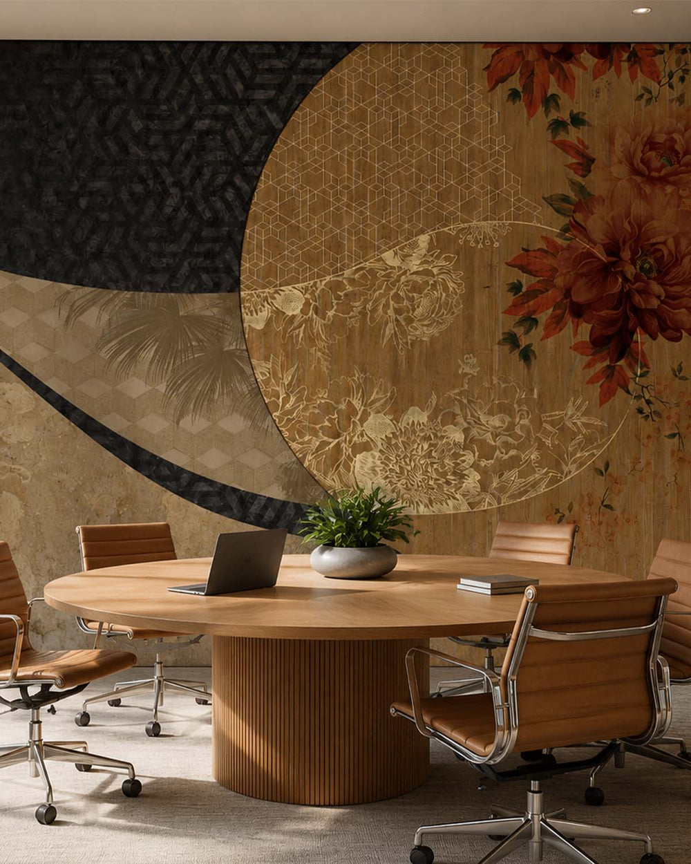 Dark Sienna Overlapping Organic Curves Mural M2989