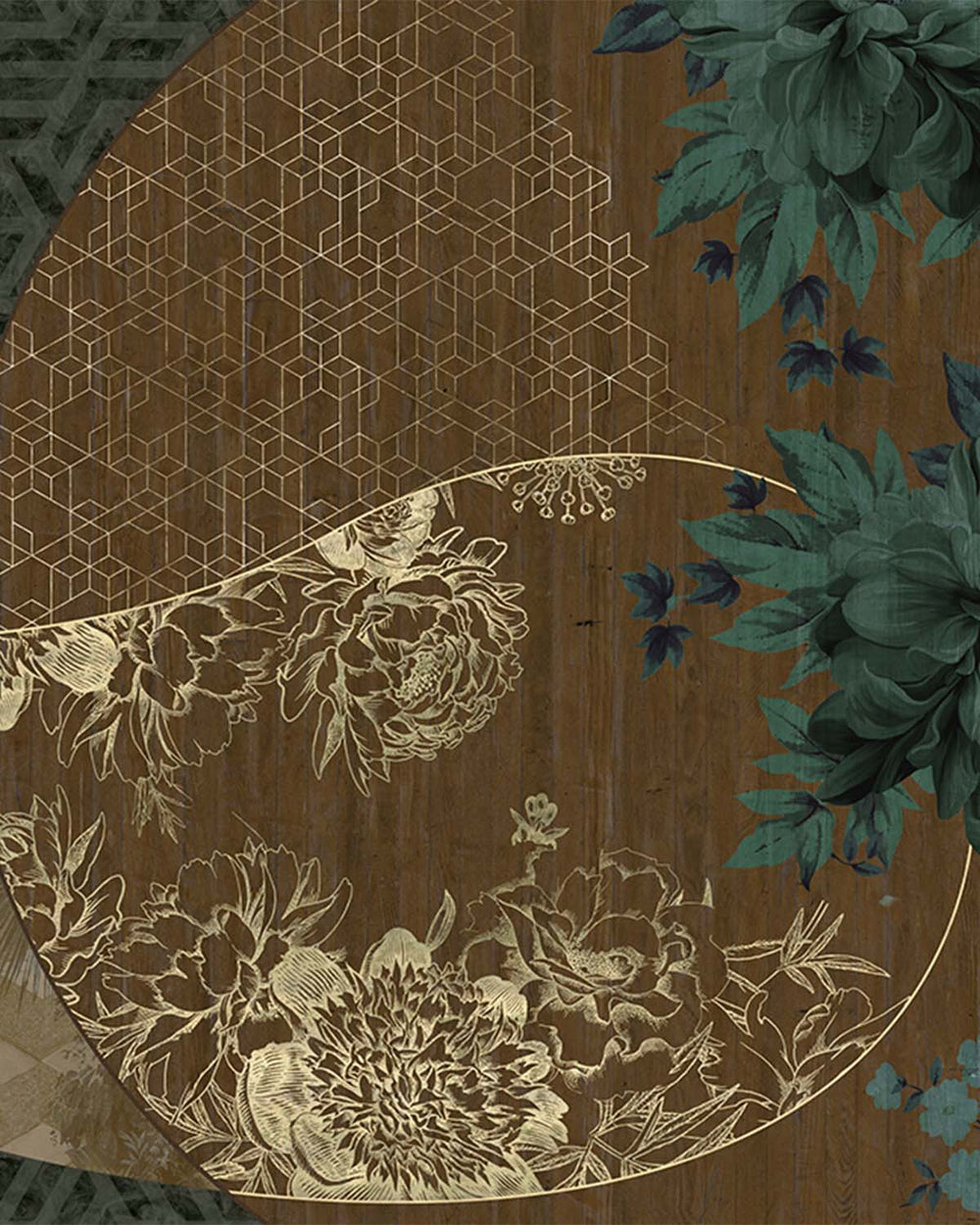 Woodlawn Green Overlapping Organic Curves Mural M2990