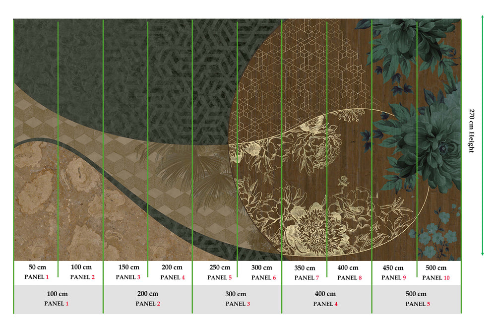 Woodlawn Green Overlapping Organic Curves Mural M2990