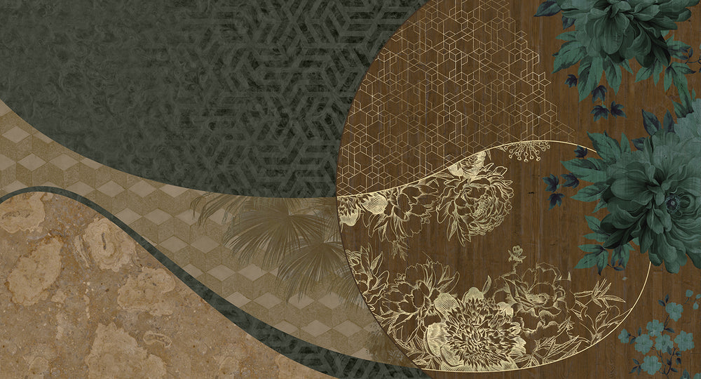 Woodlawn Green Overlapping Organic Curves Mural M2990