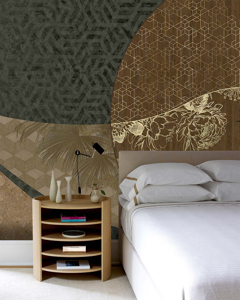 Woodlawn Green Overlapping Organic Curves Mural M2990