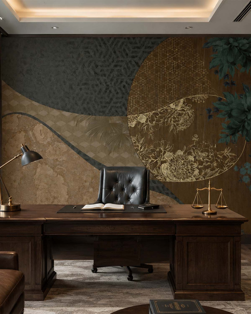 Woodlawn Green Overlapping Organic Curves Mural M2990 - Sample