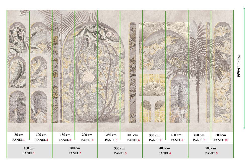 Thistle Grey Tropical Trompe L'oeil Mural M2995 - Sample