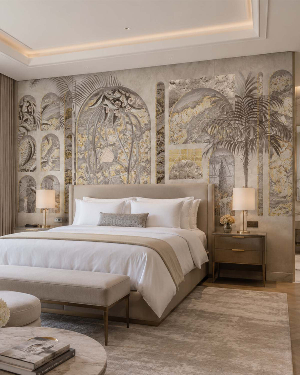 Thistle Grey Tropical Trompe L'oeil Mural M2995 - Sample