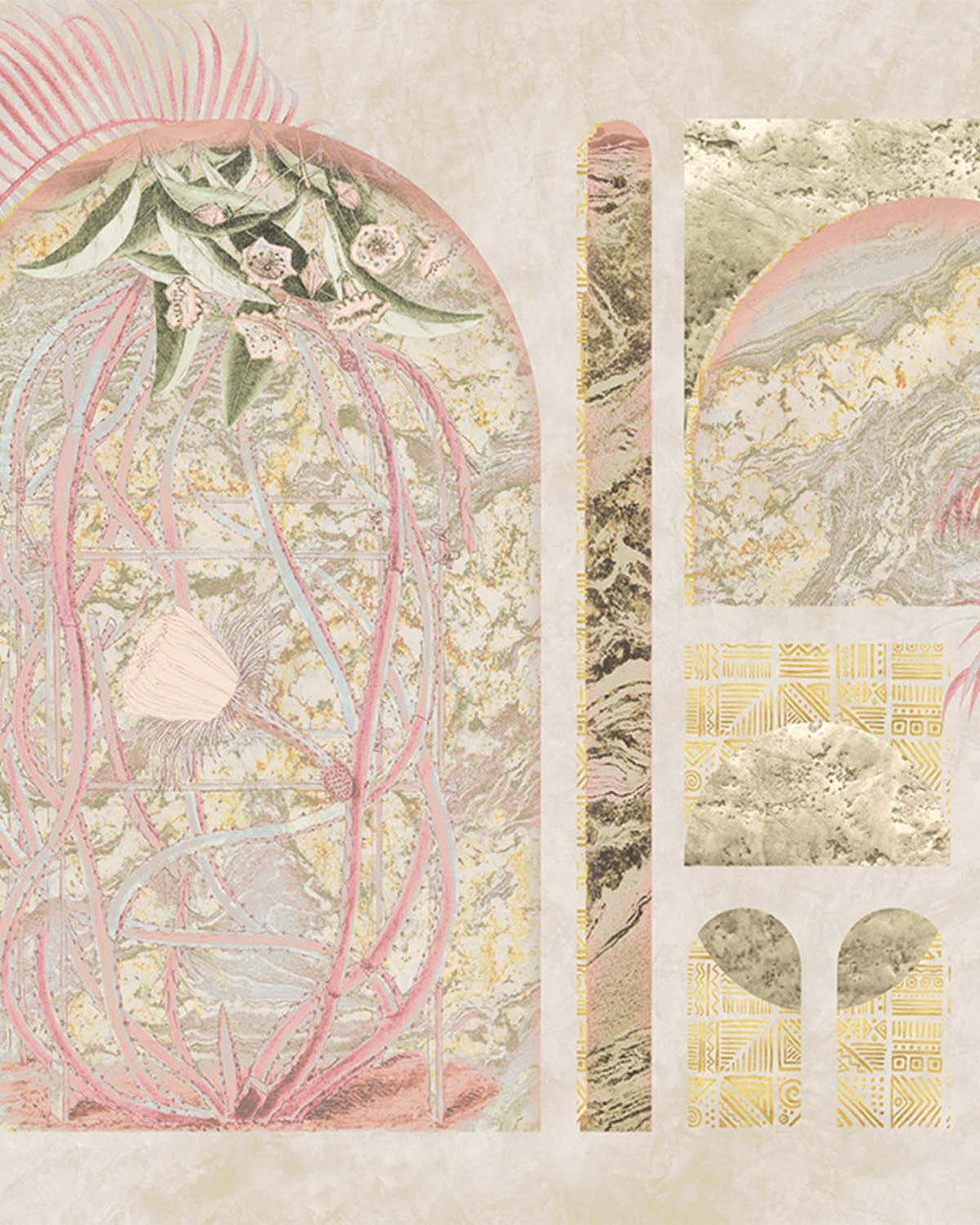 Desert Khaki Tropical Trompe L'oeil Mural M2996